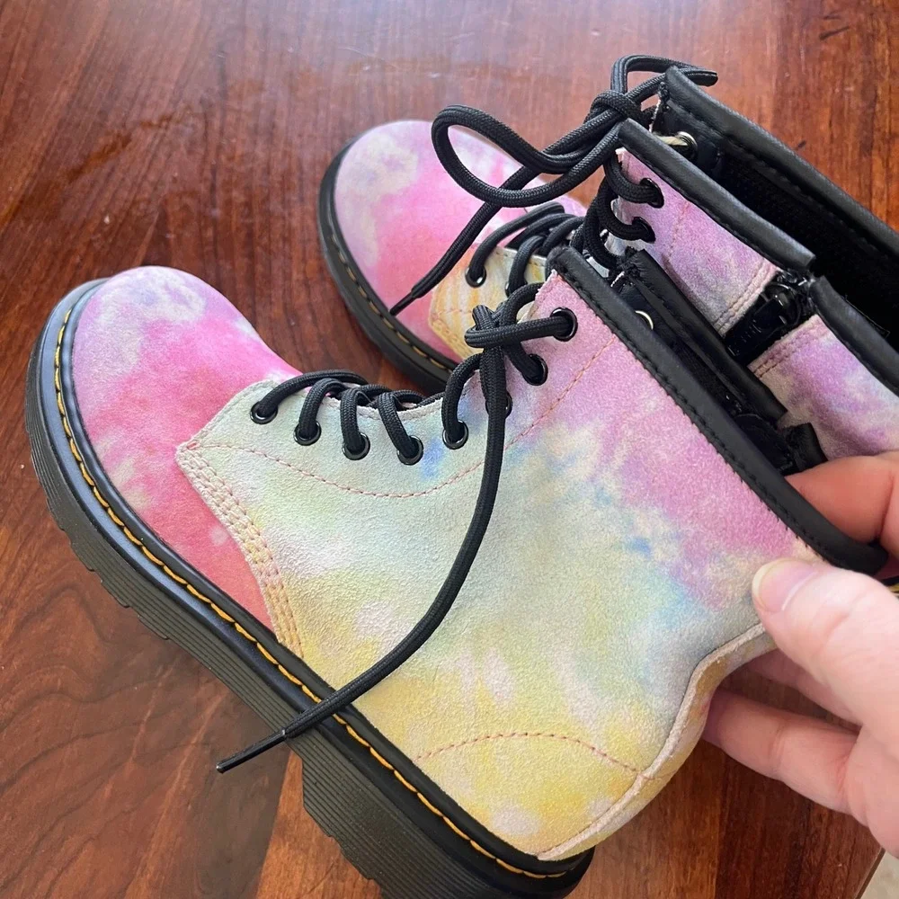 Dr. Martens 1460 J Kids Tie Dye Suede Boots‎ Pink Yellow Blue 1460J US 2 NWT